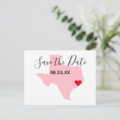 Pink Texas Red Heart Save the Date Ankündigungspostkarte (Stehend Vorderseite)