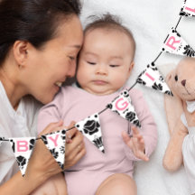 Pink Text Black Floral Patten Baby Girl