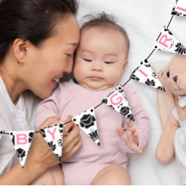 Pink Text Black Floral Patten Baby Girl Wimpelkette