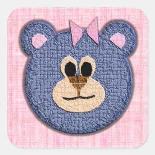 Pink Textured Digital Teddy Bärenvorderseite Quadratischer Aufkleber