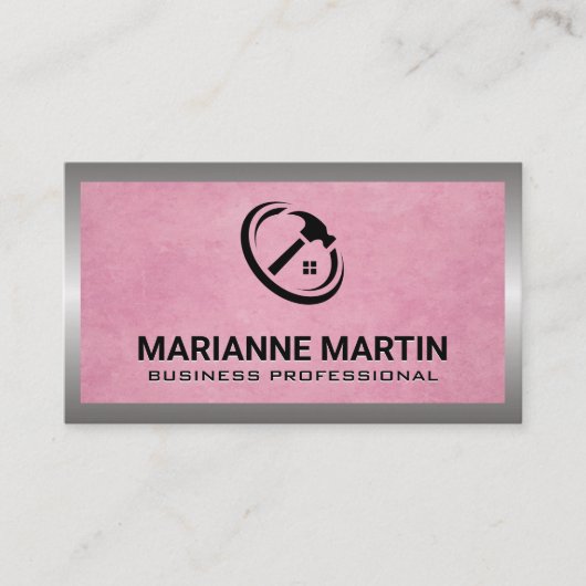 Pink texturiert | Zuhause Hammer Logo Business Car Visitenkarte (Vorderseite)