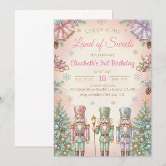 Pink The Nutcracker Birthday Invitation Einladung (Vorne/Hinten)