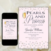 Pink Theme Pearls and Prosecco Brautparty Einladung