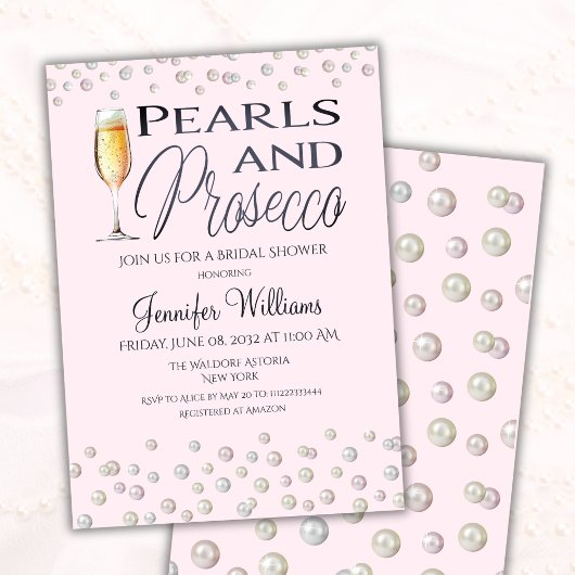 Pink Theme Pearls and Prosecco Brautparty Einladung