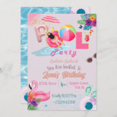 PInk Theme Pool-Party Einladung (Vorne/Hinten)