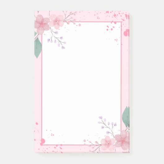 Pink Themed Floral Notepad Post-it Klebezettel (Vorderseite)