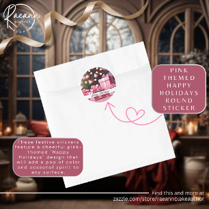 Pink Themed Happy Holidays Aufkleber