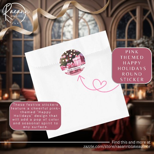 Pink Themed Happy Holidays Aufkleber