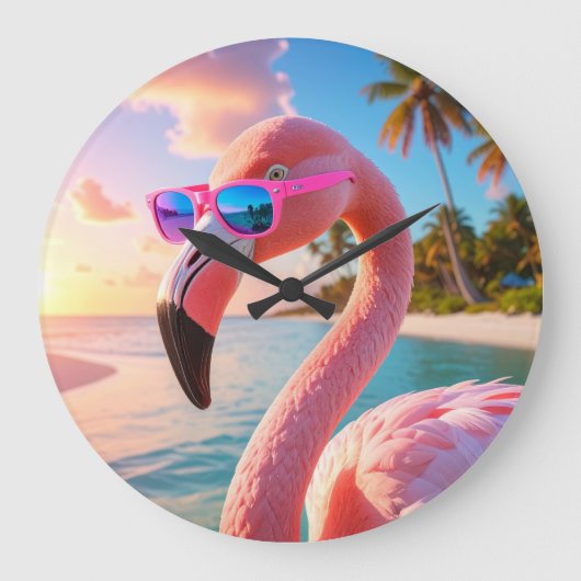 PINK THINKER - Flamingo PINK Große Wanduhr (Vorderseite)