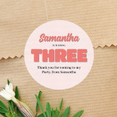 Pink Third Birthday Girl Party Runder Aufkleber