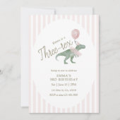 Pink Three Rex Dinosaur Third Birthday Invitation Einladung (Vorderseite)