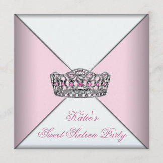 Pink Tiara Classy White 16 . Geburtstag Party Einladung