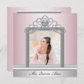 Pink Tiara Pink Foto Quinceanera Einladung (Vorne/Hinten)