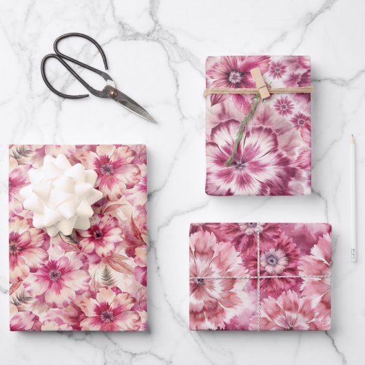 Pink Tie Dye Floral Geschenkpapier Set (Vorderseite)