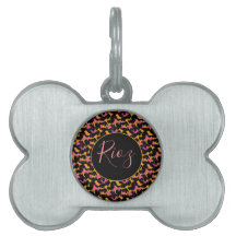 Pink-Tiermuster Schwarzer Name Pet-ID-Markierung