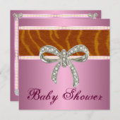 Pink Tiger Diamond Bow Kinderdusche Einladung (Vorne/Hinten)