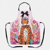 Pink Tiger Floral Bow Aesthetic Chic Artistic Schürze (Vorderseite)