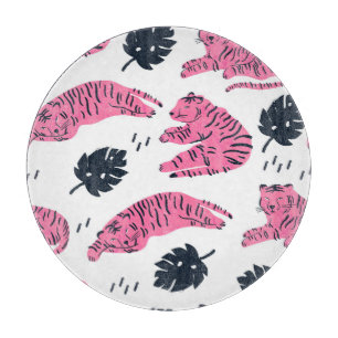 Pink Tiger Tropical: Vintage Handgezeichnet. Schneidebrett