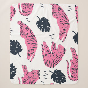 Pink Tiger Tropical: Vintage Handgezeichnet. Sherpadecke