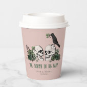 Pink Til Death Gothic Floral Skull Irish Wedding Pappbecher (Rückseite)