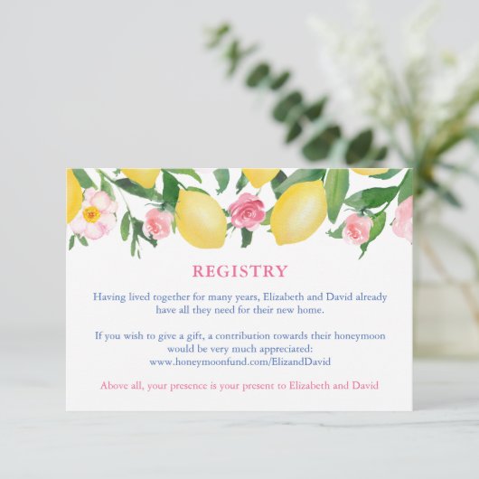 Pink Tile Italian Lemons Baby Girl Dusche Registri Begleitkarte (Stehend Vorderseite)