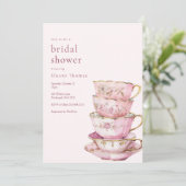 Pink Time for Tea Bridal Dusche Einladung (Stehend Vorderseite)
