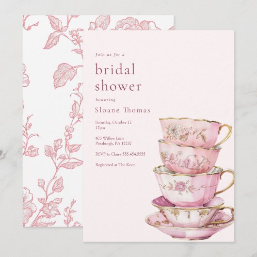 Pink Time for Tea Bridal Dusche Einladung (Vorne/Hinten)