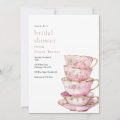 Pink Time for Tea Bridal Dusche Einladung (Vorderseite)