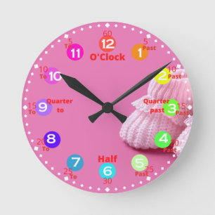 Pink Time Learning Round Clock Runde Wanduhr