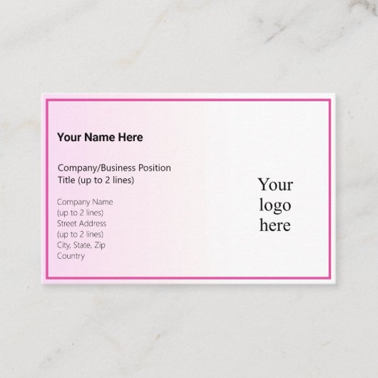 Pink Tint Gradi. & Rasp. Rosa Logo Euro Visitenkarte (Vorderseite)