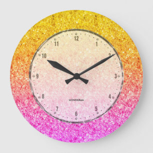 Pink To Yellow Glitter Texture Große Wanduhr