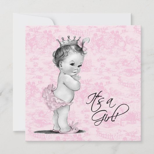Pink Toile Baby Girl Dusche Einladung (Vorderseite)