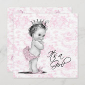 Pink Toile Baby Girl Dusche Einladung (Vorne/Hinten)
