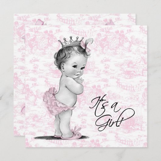 Pink Toile Baby Girl Dusche Einladung (Vorne/Hinten)