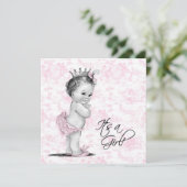 Pink Toile Baby Girl Dusche Einladung (Stehend Vorderseite)