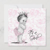 Pink Toile Baby Girl Dusche Einladung (Vorderseite)