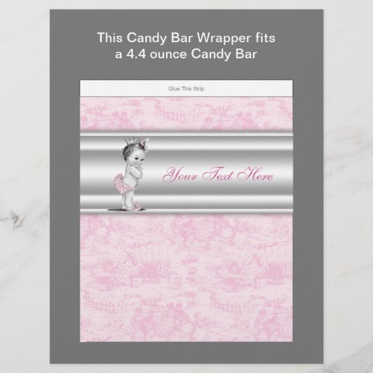 Pink Toile Baby Showküche Bar Wrapper Flyer (Vorne)