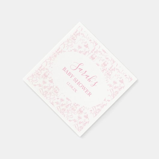 Pink Toile Bear Baby Shower Girl Serviette (Ecke)