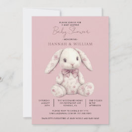 Pink Toile Bunny Rabbit Girl Baby Shower Einladung