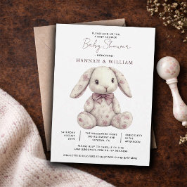 Pink Toile Bunny Rabbit Girl Baby Shower Einladung