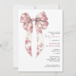 Pink Toile Coquette Ribbon Girl Baby Shower Einladung