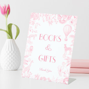 Pink Toile de Jou Baby Duschbücher und Geschenke Sockelschild