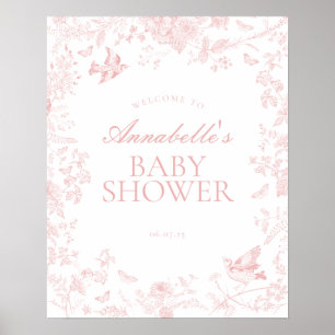 Pink Toile de Jouy Baby Dusche Begrüßungszeichen Poster