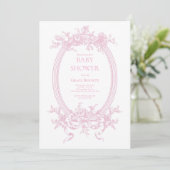 Pink Toile de Jouy Baby Dusche Einladung (Stehend Vorderseite)