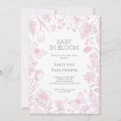 Pink Toile de Jouy Baby in Bloom Baby Dusche Einladung (Vorderseite)