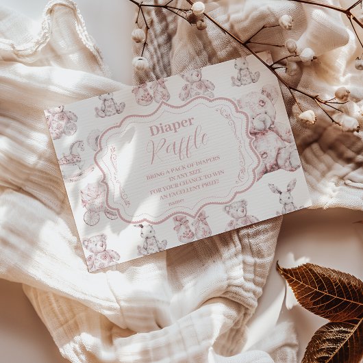Pink Toile De Jouy Baby Shower Diapper Raffle Begleitkarte
