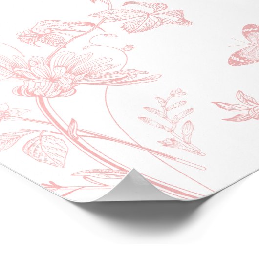 Pink Toile de jouy Blumen Hochzeitszeichen Poster (Ecke)