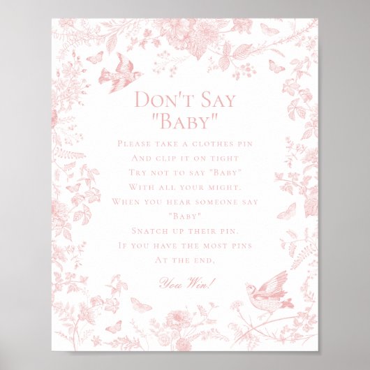 Pink Toile De Jouy Dont Say Baby Showspiel Poster (Vorne)