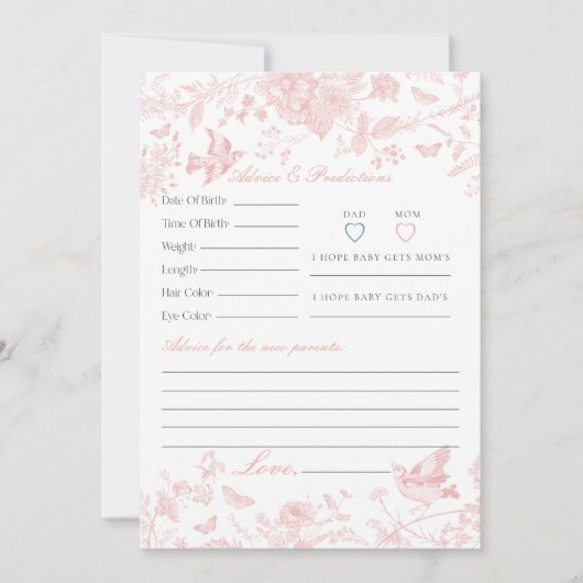 Pink Toile De Jouy Floral Advice for Baby Card Einladung (Vorderseite)