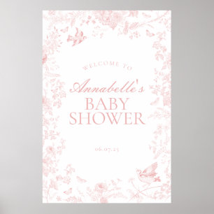 Pink Toile De Jouy Floral Baby Dusche Begrüßungsze Poster